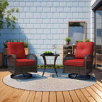 EROMMY Outdoor Swivel Rocker Bistro Set - 3 Piece Wicker Patio Set With 2 Swivel Rocking Chairs, Cushions, And Tempered Glass Side Table