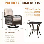 EROMMY Outdoor Swivel Rocker Bistro Set - 3 Piece Wicker Patio Set With 2 Swivel Rocking Chairs, Cushions, And Tempered Glass Side Table