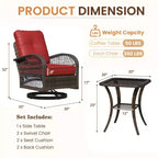 EROMMY Outdoor Swivel Rocker Bistro Set - 3 Piece Wicker Patio Set With 2 Swivel Rocking Chairs, Cushions, And Tempered Glass Side Table
