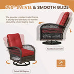 EROMMY Outdoor Swivel Rocker Bistro Set - 3 Piece Wicker Patio Set With 2 Swivel Rocking Chairs, Cushions, And Tempered Glass Side Table