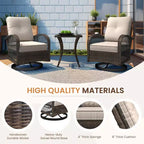 EROMMY Outdoor Swivel Rocker Bistro Set - 3 Piece Wicker Patio Set With 2 Swivel Rocking Chairs, Cushions, And Tempered Glass Side Table