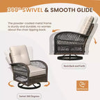 EROMMY Outdoor Swivel Rocker Bistro Set - 3 Piece Wicker Patio Set With 2 Swivel Rocking Chairs, Cushions, And Tempered Glass Side Table