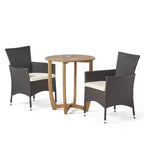 GDFStudio Brantly Outdoor Acacia Wood and Wicker 3 Piece Bistro Set with Cushions