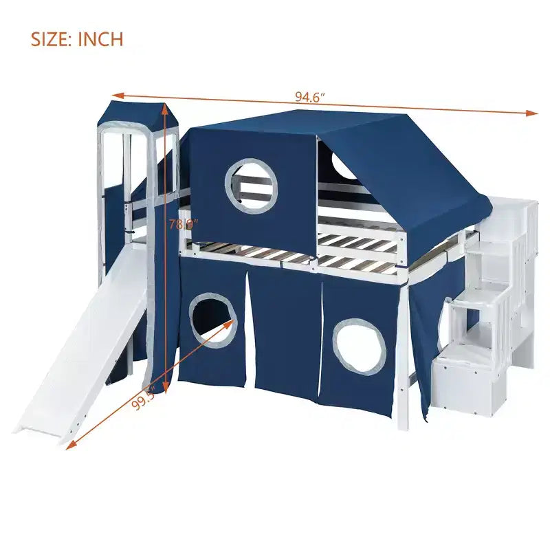 Whisen Twin Size Loft Bed with Tent and Tower