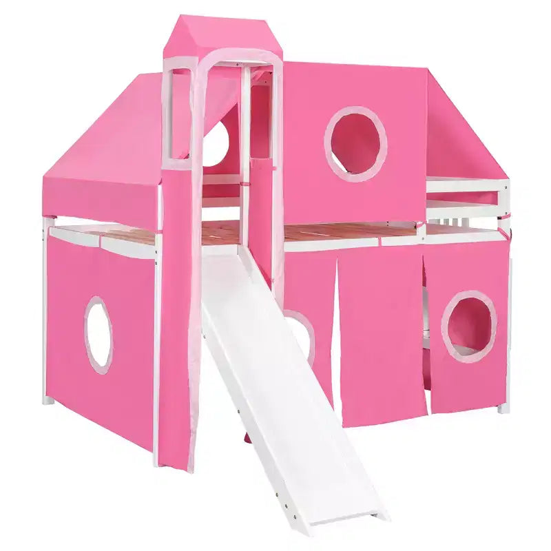 Whisen Twin Size Loft Bed with Tent and Tower