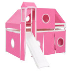 Whisen Twin Size Loft Bed with Tent and Tower