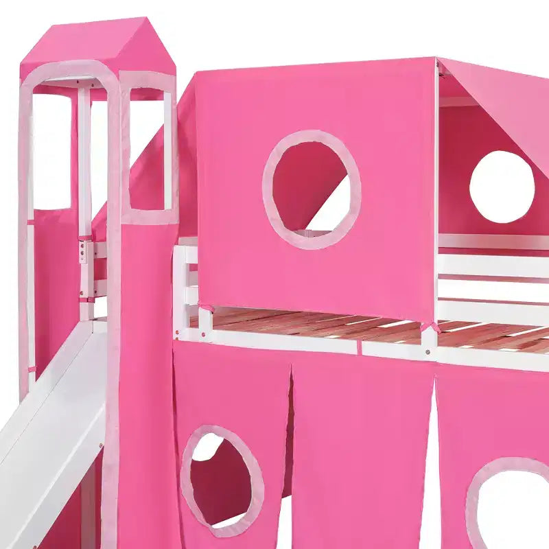 Whisen Twin Size Loft Bed with Tent and Tower