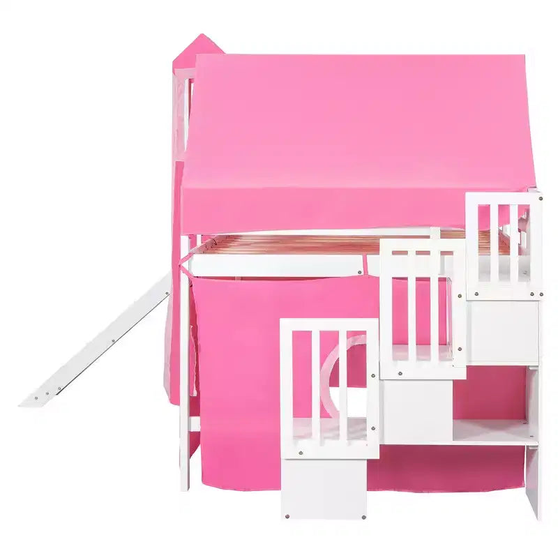 Whisen Twin Size Loft Bed with Tent and Tower