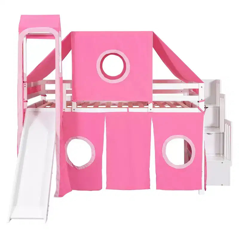 Whisen Twin Size Loft Bed with Tent and Tower