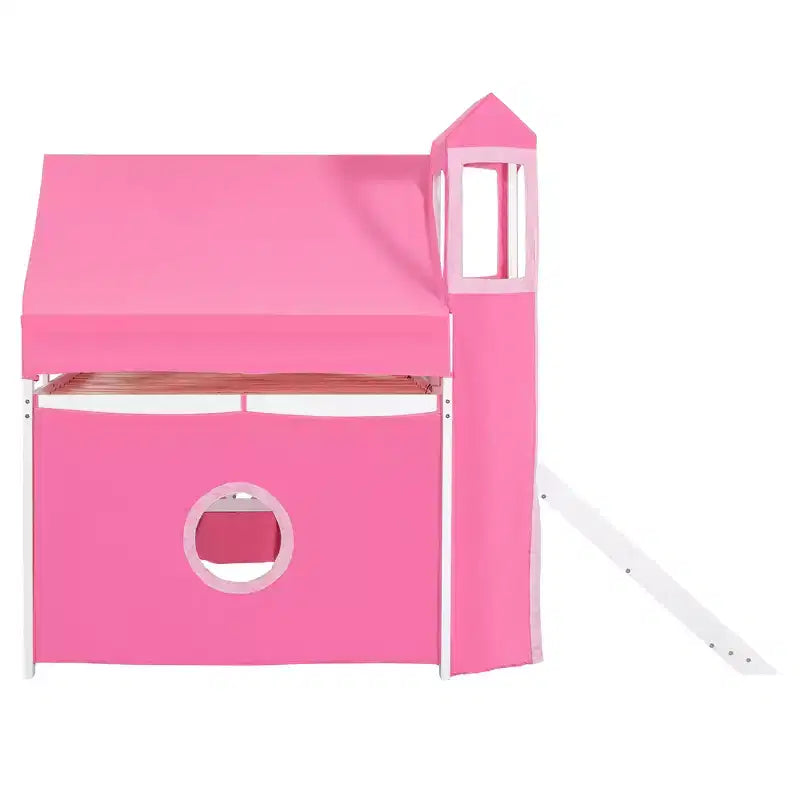Whisen Twin Size Loft Bed with Tent and Tower