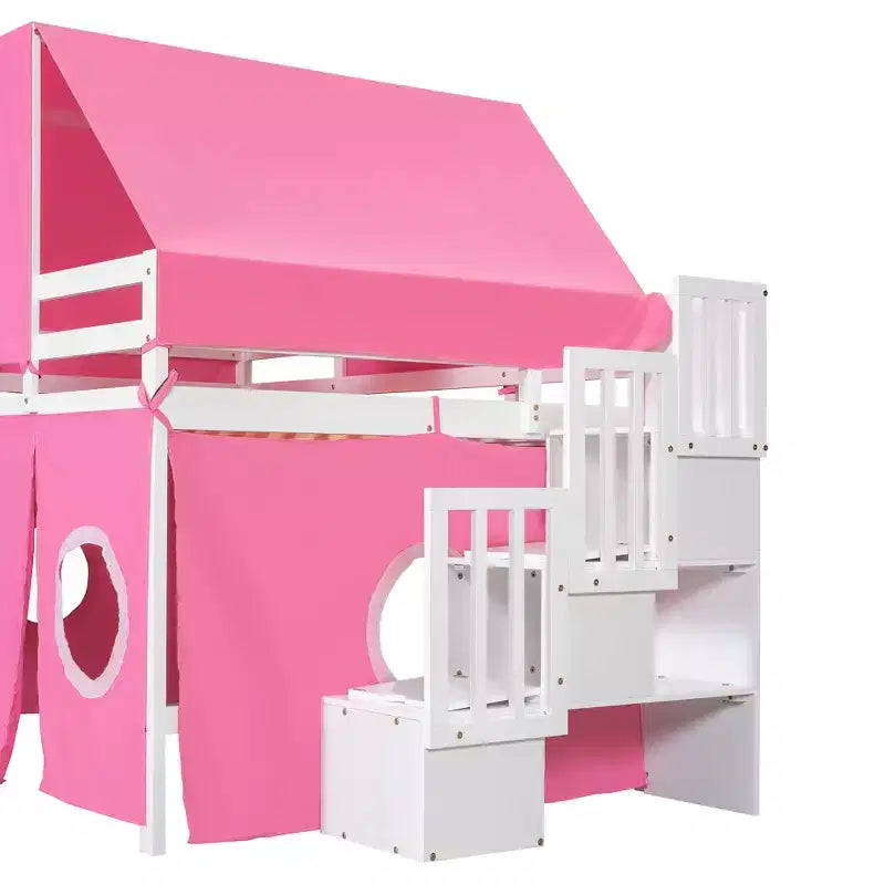 Whisen Twin Size Loft Bed with Tent and Tower