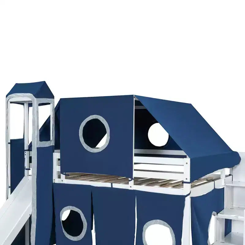 Whisen Twin Size Loft Bed with Tent and Tower