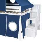Whisen Twin Size Loft Bed with Tent and Tower