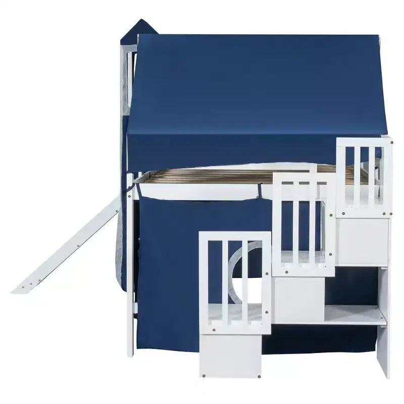 Whisen Twin Size Loft Bed with Tent and Tower
