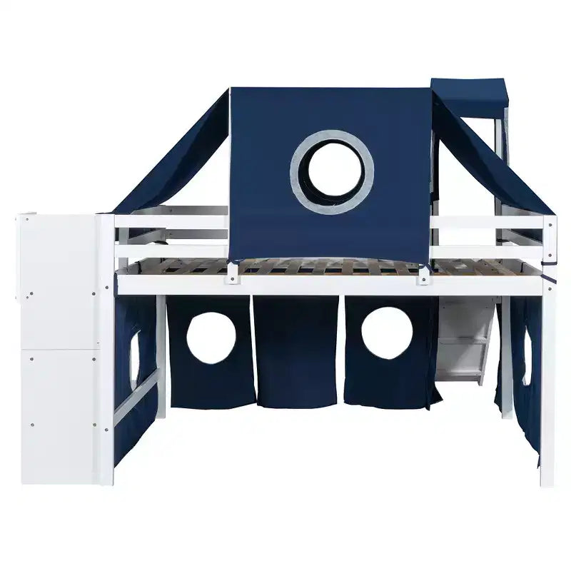Whisen Twin Size Loft Bed with Tent and Tower