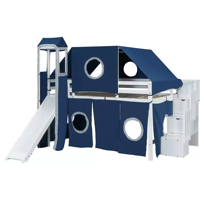 Whisen Twin Size Loft Bed with Tent and Tower