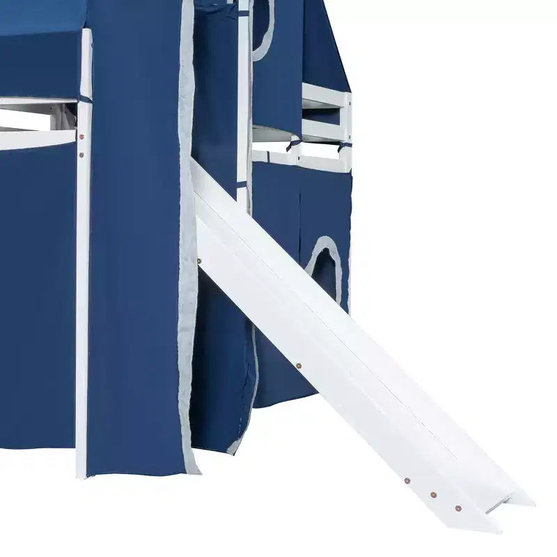 Whisen Twin Size Loft Bed with Tent and Tower
