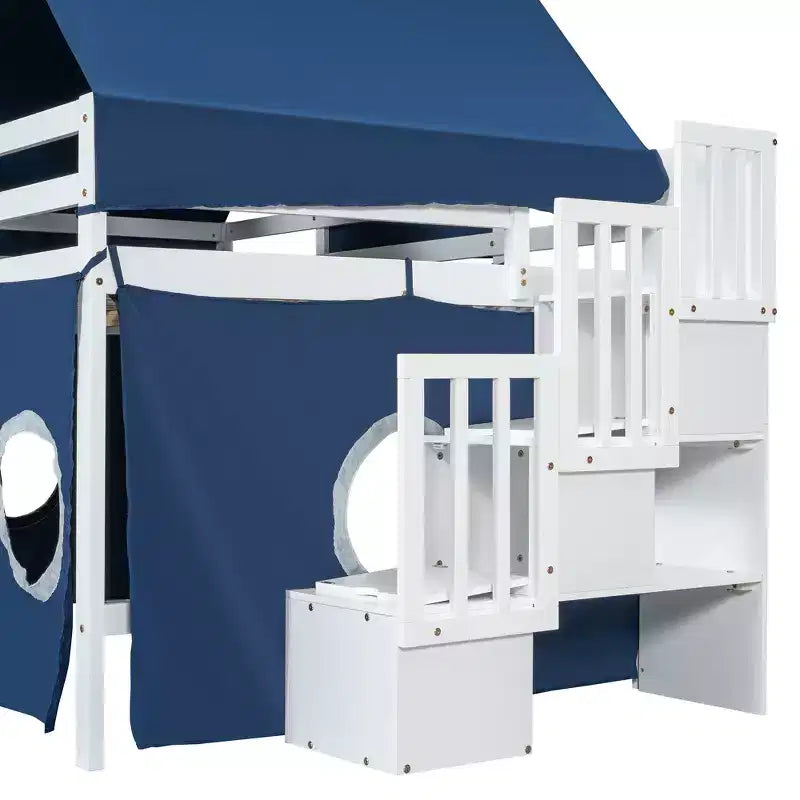 Whisen Twin Size Loft Bed with Tent and Tower