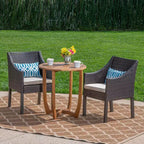 Christopher Knight Home Lorita Outdoor Acacia Wood and Wicker 3 Piece Bistro Set with Cushions