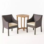 Christopher Knight Home Lorita Outdoor Acacia Wood and Wicker 3 Piece Bistro Set with Cushions