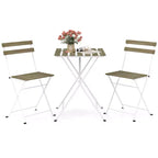 Costway 3 PCS Patio Acacia Wood Bistro Set Bistro Table with 2 Folding Chairs Slatted Seat Brown/Gray