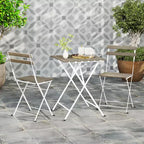 Costway 3 PCS Patio Acacia Wood Bistro Set Bistro Table with 2 Folding Chairs Slatted Seat Brown/Gray