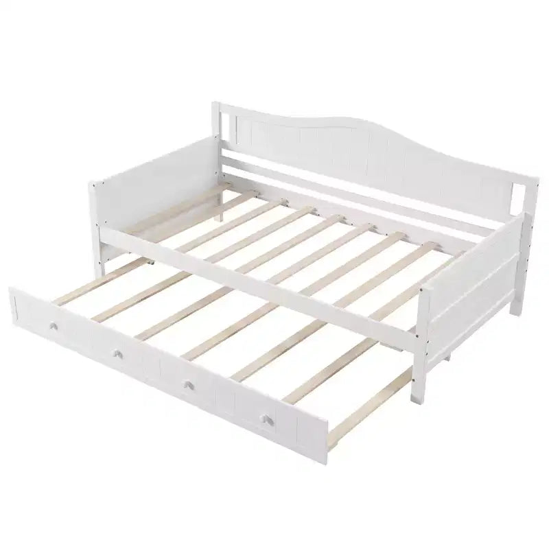 Costway Twin Size Daybed with Trundle Solid Wood Sofa Bed with Slats Support Guest Bed White/Gray