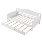 Costway Twin Size Daybed with Trundle Solid Wood Sofa Bed with Slats Support Guest Bed White/Gray