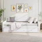 Costway Twin Size Daybed with Trundle Solid Wood Sofa Bed with Slats Support Guest Bed White/Gray