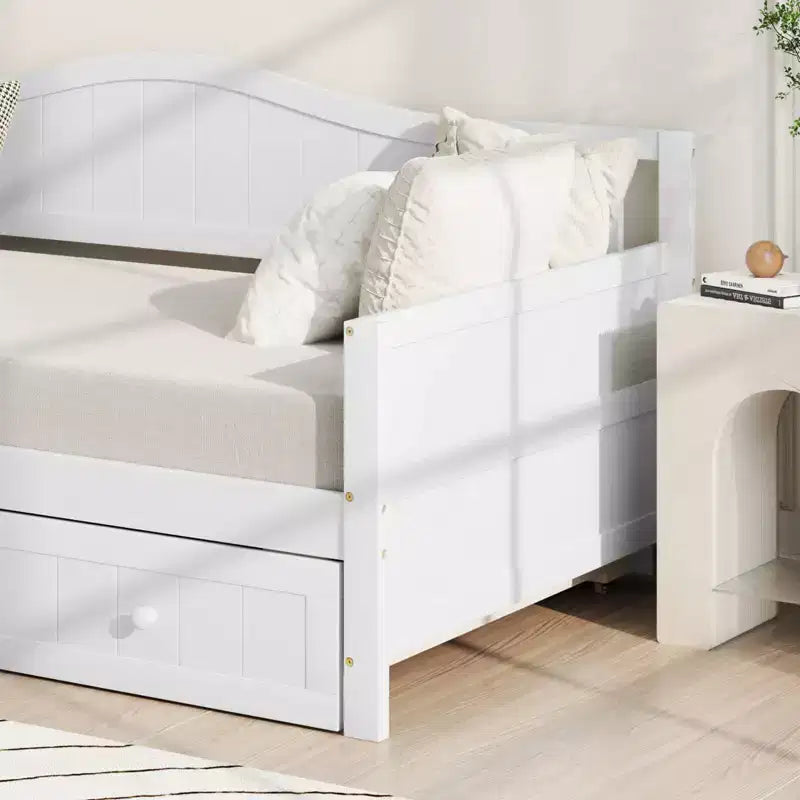 Costway Twin Size Daybed with Trundle Solid Wood Sofa Bed with Slats Support Guest Bed White/Gray
