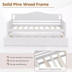 Costway Twin Size Daybed with Trundle Solid Wood Sofa Bed with Slats Support Guest Bed White/Gray