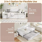Costway Twin Size Daybed with Trundle Solid Wood Sofa Bed with Slats Support Guest Bed White/Gray