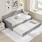 Costway Twin Size Daybed with Trundle Solid Wood Sofa Bed with Slats Support Guest Bed White/Gray