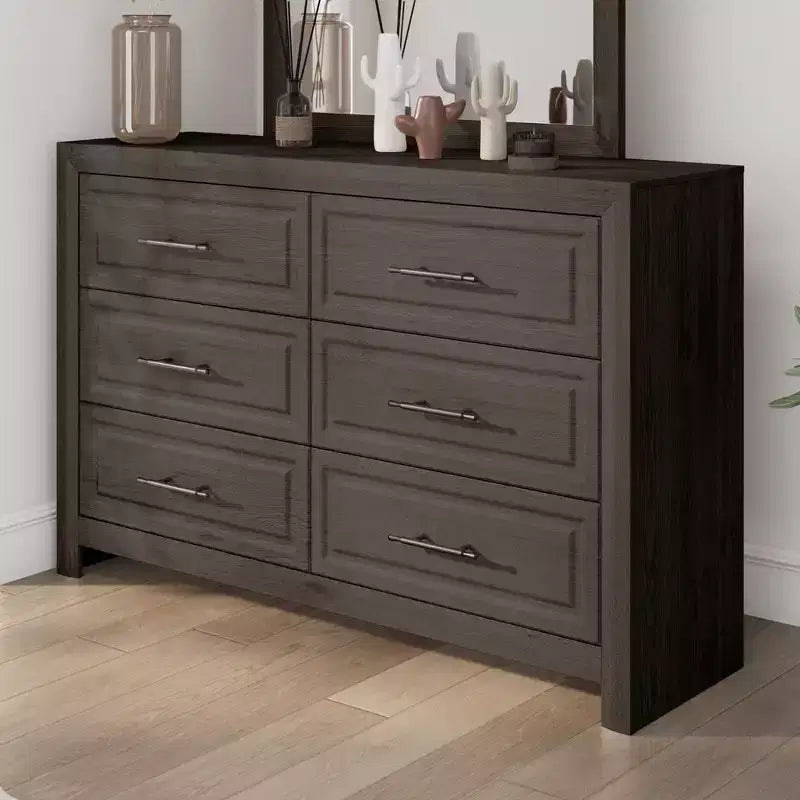 6 Drawers Dresser, 37.99 Tall Wood Dresser Chest of Drawer, Rustic Storage Dresser Organizer with and Vintage Handle for Bedroom Closet Hallway