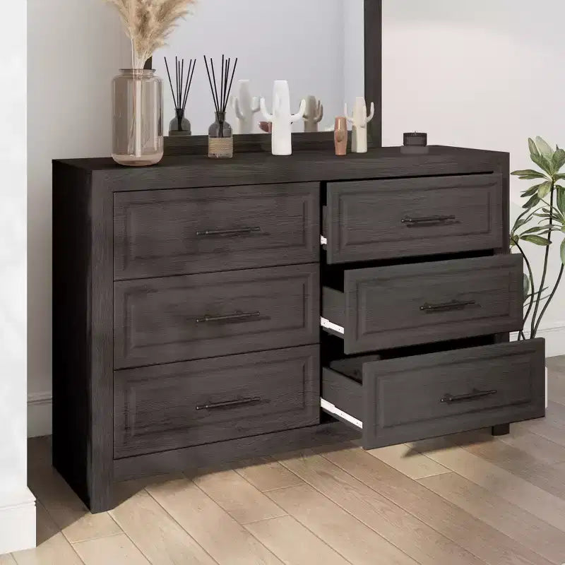 6 Drawers Dresser, 37.99 Tall Wood Dresser Chest of Drawer, Rustic Storage Dresser Organizer with and Vintage Handle for Bedroom Closet Hallway