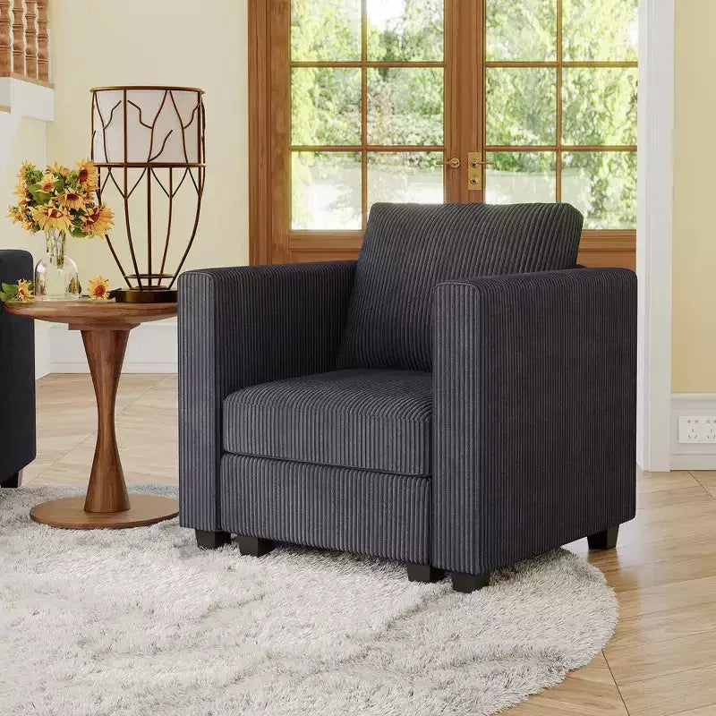 Belffin Corduroy Middle Seat Modular Sectional Couch Module Parts Convertible Modern Sectional Sofa Couch, Dark Grey