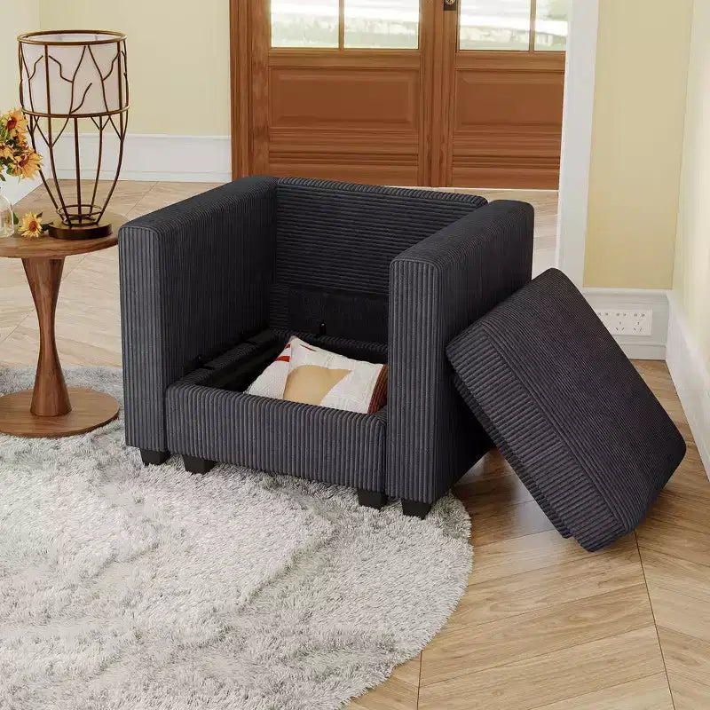 Belffin Corduroy Middle Seat Modular Sectional Couch Module Parts Convertible Modern Sectional Sofa Couch, Dark Grey