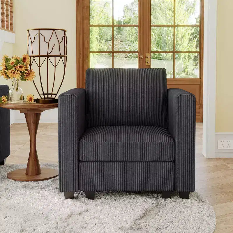 Belffin Corduroy Middle Seat Modular Sectional Couch Module Parts Convertible Modern Sectional Sofa Couch, Dark Grey
