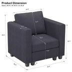 Belffin Corduroy Middle Seat Modular Sectional Couch Module Parts Convertible Modern Sectional Sofa Couch, Dark Grey