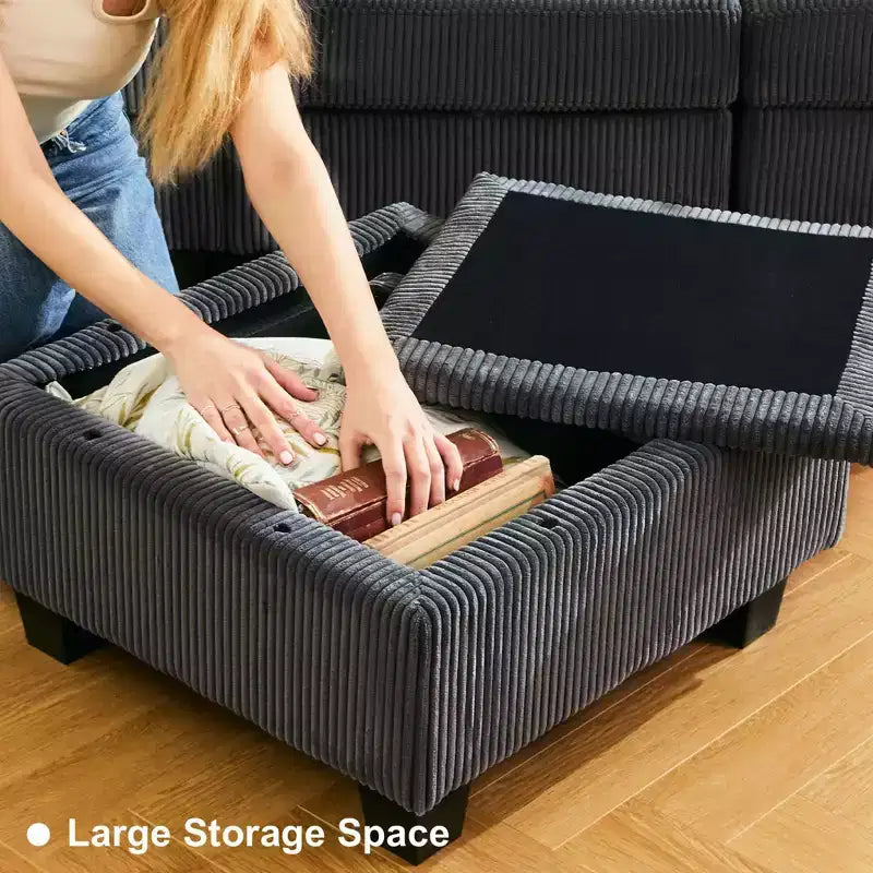 Belffin Corduroy Middle Seat Modular Sectional Couch Module Parts Convertible Modern Sectional Sofa Couch, Dark Grey