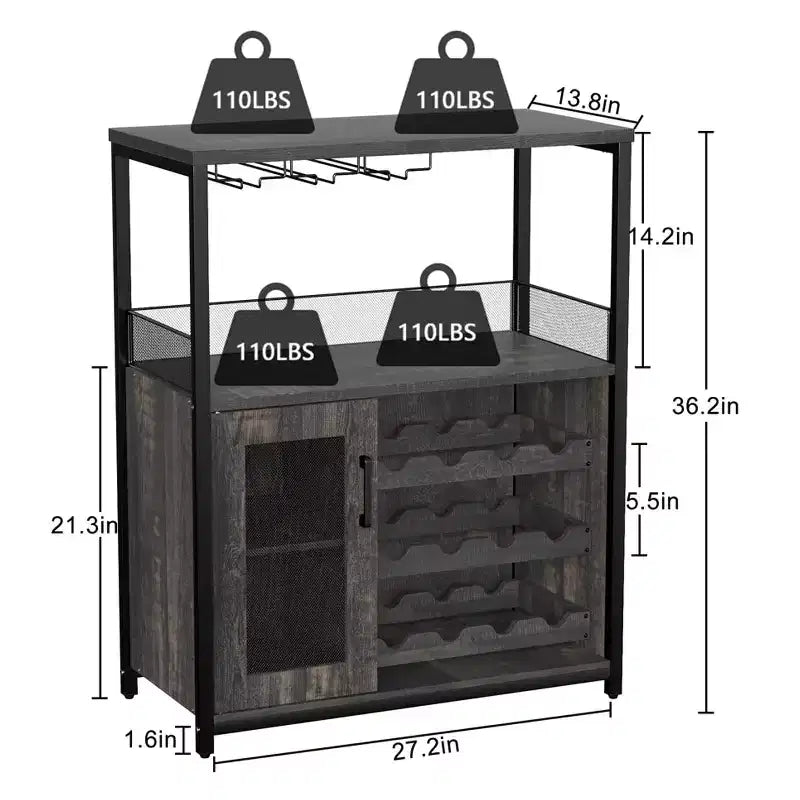 Whizmax Wine Cabinet with Large Storage Space and Detachable Rack, Small Sideboard and Buffet Cabinet with Mesh Door