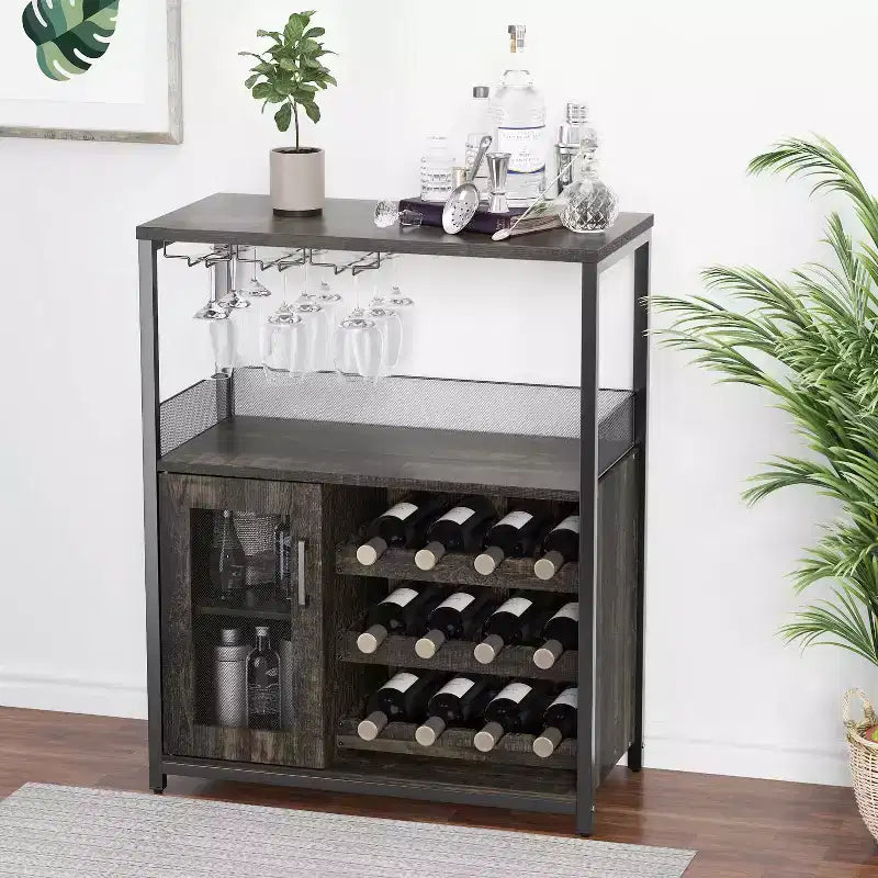 Whizmax Wine Cabinet with Large Storage Space and Detachable Rack, Small Sideboard and Buffet Cabinet with Mesh Door