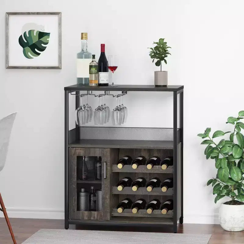Whizmax Wine Cabinet with Large Storage Space and Detachable Rack, Small Sideboard and Buffet Cabinet with Mesh Door
