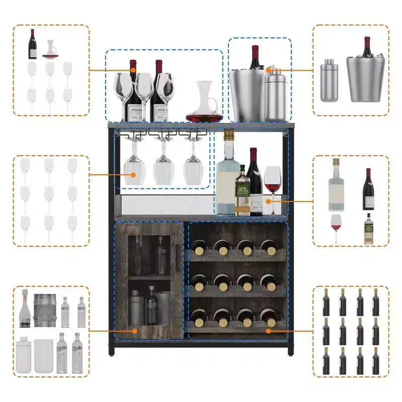 Whizmax Wine Cabinet with Large Storage Space and Detachable Rack, Small Sideboard and Buffet Cabinet with Mesh Door