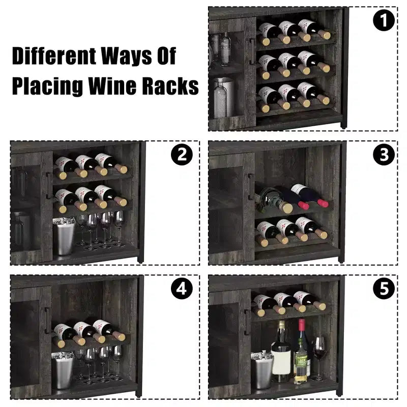 Whizmax Wine Cabinet with Large Storage Space and Detachable Rack, Small Sideboard and Buffet Cabinet with Mesh Door