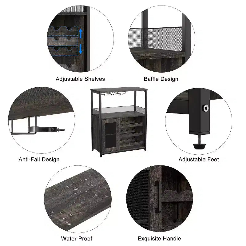 Whizmax Wine Cabinet with Large Storage Space and Detachable Rack, Small Sideboard and Buffet Cabinet with Mesh Door