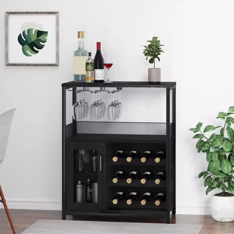 Whizmax Wine Cabinet with Large Storage Space and Detachable Rack, Small Sideboard and Buffet Cabinet with Mesh Door