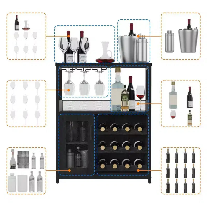 Whizmax Wine Cabinet with Large Storage Space and Detachable Rack, Small Sideboard and Buffet Cabinet with Mesh Door
