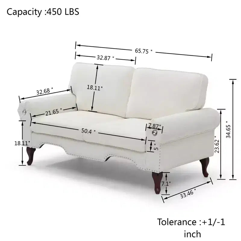 GDFStudio Sheila Linen Upholstery Sofa with Crystal button and Copper Nail