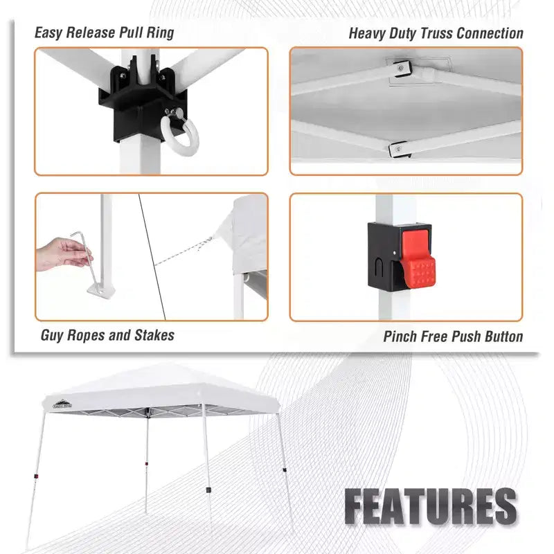 EAGLE PEAK 10x10ft Slant Leg Pop Up Canopy Tent,10x10 Base 8x8 Top